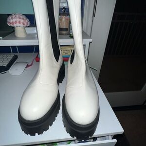 Divided White and Black Heeled Boots